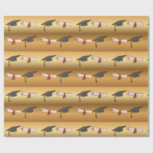 Papel De Presente Garrafa de Graduação Dourada e Diploma