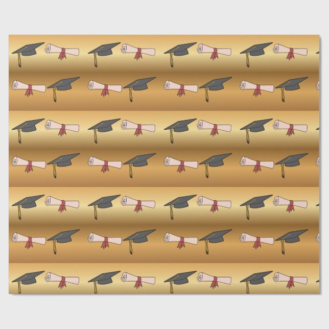 Papel De Presente Garrafa de Graduação Dourada e Diploma (Aberto)