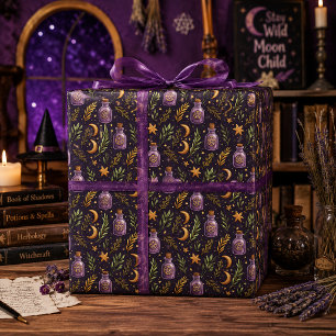 Papel De Presente Garrafa de Poção Mágica Crescente Roxo Escuro
