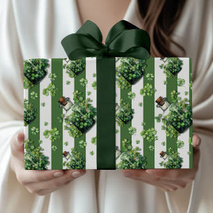 Papel De Presente Garrafa de Trevo Listrado Vintage Verde Fern