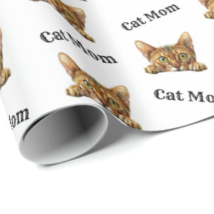 Papel De Presente Gata Laranja Mãe Aquarela Padrão Abissínio 