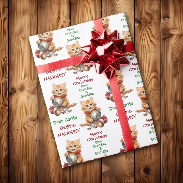 Papel De Presente Gatinho Amarelo Engraçado Define Natal Impecável (Criador carregado)