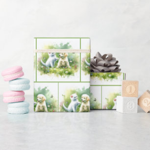 Papel De Presente Gatinho Aquarela e Pupppy