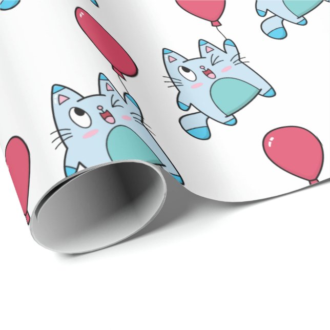 Papel De Presente Gatinho Bonito com Balão (Ponta do rolo)