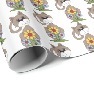 Papel De Presente gatinho bonito com flores