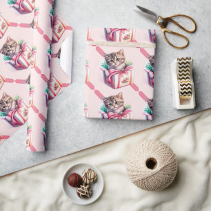 Papel De Presente Gatinho Bonito num Presente de Aniversário de Caix