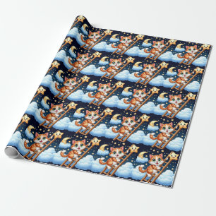 Papel De Presente Gatinho bonito sobe escada até a lua