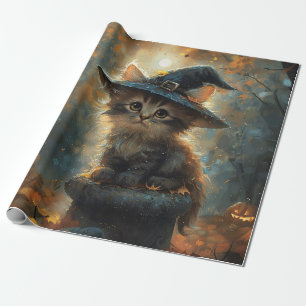 Papel De Presente Gatinho Bonito Vestindo uma Desnuvem de Chapéu de
