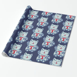 Papel De Presente Gatinho Com Coração Em Amor Gato Azul Fresco