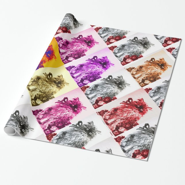 PAPEL DE PRESENTE GATINHO COM ROSAS VERMELHAS (Desenrolado)