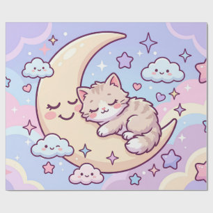 Papel De Presente Gatinho da Lua Sonolento