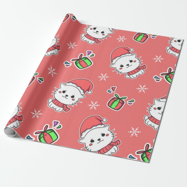 Papel De Presente Gatinho de Natal Cute Kawaii (Desenrolado)
