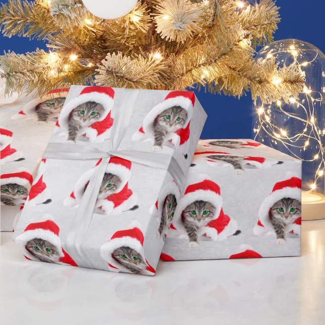 Papel De Presente Gatinho De Natal Naquilo Na Cinza (Feriados)