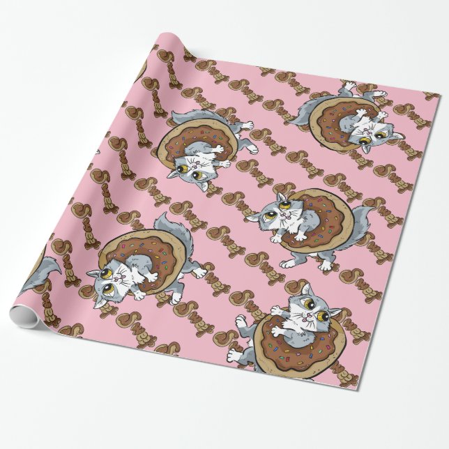 Papel De Presente Gatinho doce Rosquinha (Desenrolado)
