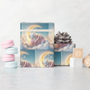 Papel De Presente Gatinho Dormindo em Lua Crescente