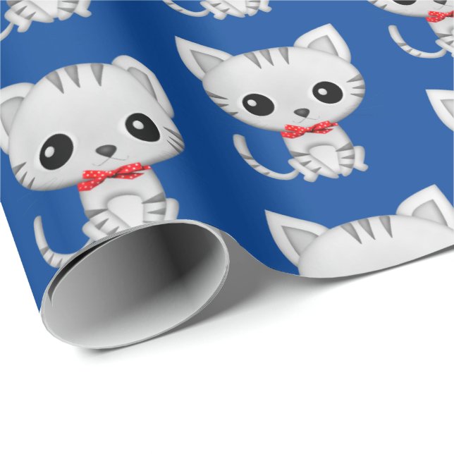 Papel De Presente gatinho em azul (Ponta do rolo)