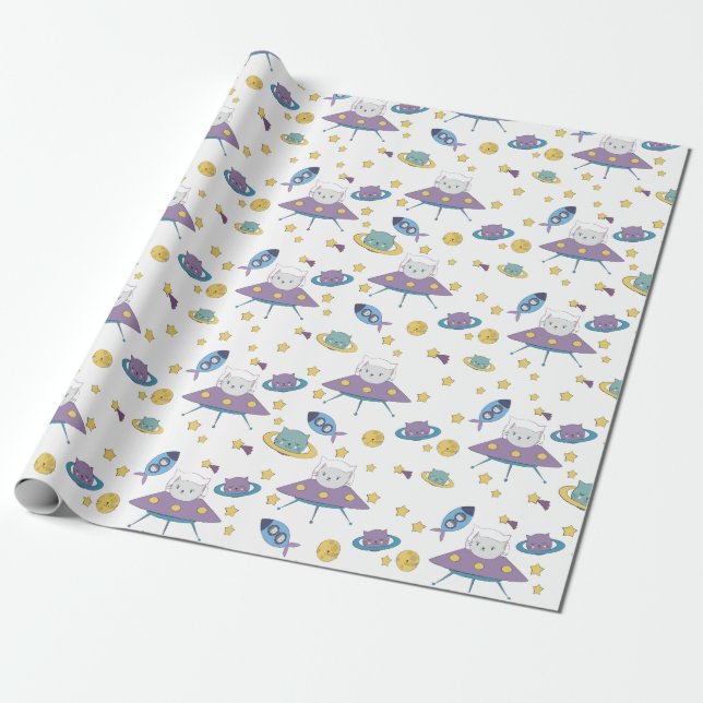 Papel De Presente Gatinho Espacial (Desenrolado)