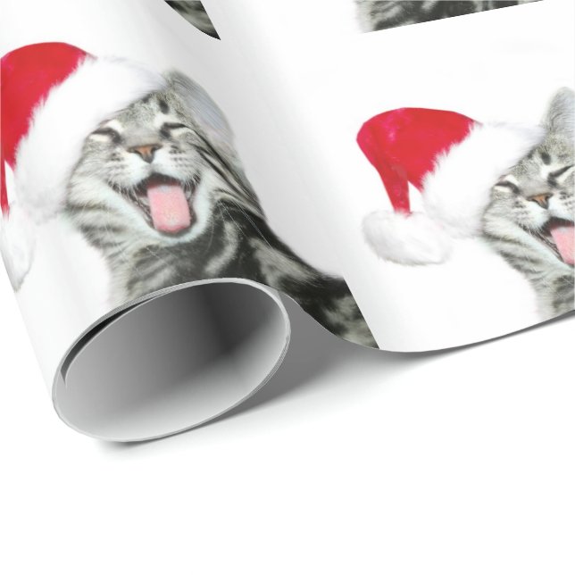 Papel De Presente Gatinho feliz do gato malhado do papai noel (Ponta do rolo)