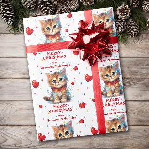 Papel De Presente Gatinho Fofo Envolto em Luzes de Natal Netos