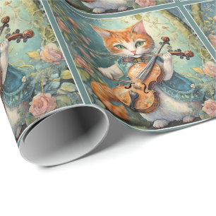 Papel De Presente Gatinho Fofo Tocando o Violino