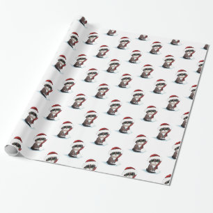 Papel De Presente Gatinho Gatinho de Natal em Santa Hat