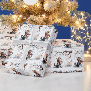 Papel De Presente Gatinho Observando Neve Caindo do Galho