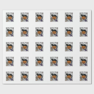 Papel De Presente Gatinho Preto do Halloween Abóbora Lápide Caldeirã