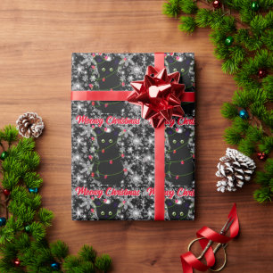 Papel De Presente Gatinho preto fofo de Natal Meowy