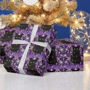 Papel De Presente Gatinho preto fofo Natal Meowy