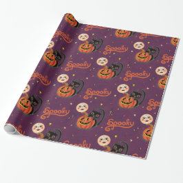 Papel De Presente Gatinho Ritorinho Pumpkin Luas em Roxo Escuro