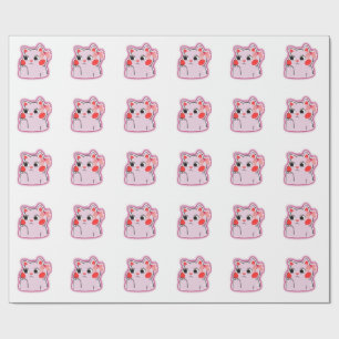 Papel De Presente Gatinho rosa de Arco de morango - Design de cartoo