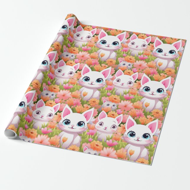 Papel De Presente Gatinho rosa Kawaii (Desenrolado)