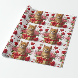 Papel De Presente Gatinho Ruivo Amor no Dia dos Namorados Caixa
