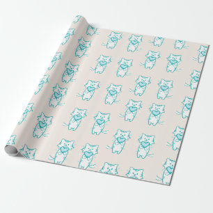 Papel De Presente Gatinho Teal de Namorados Feliz