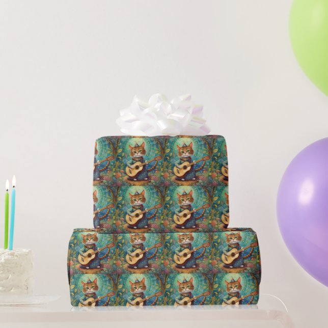 Papel De Presente Gatinho Tocando Guitarra (Presentes para festas)
