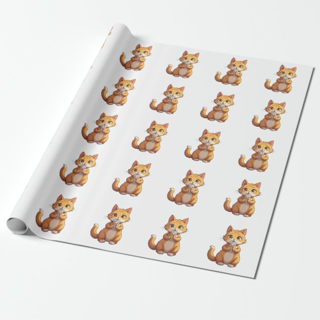 Papel De Presente Gatinho Tocando Guitarra (Desenrolado)