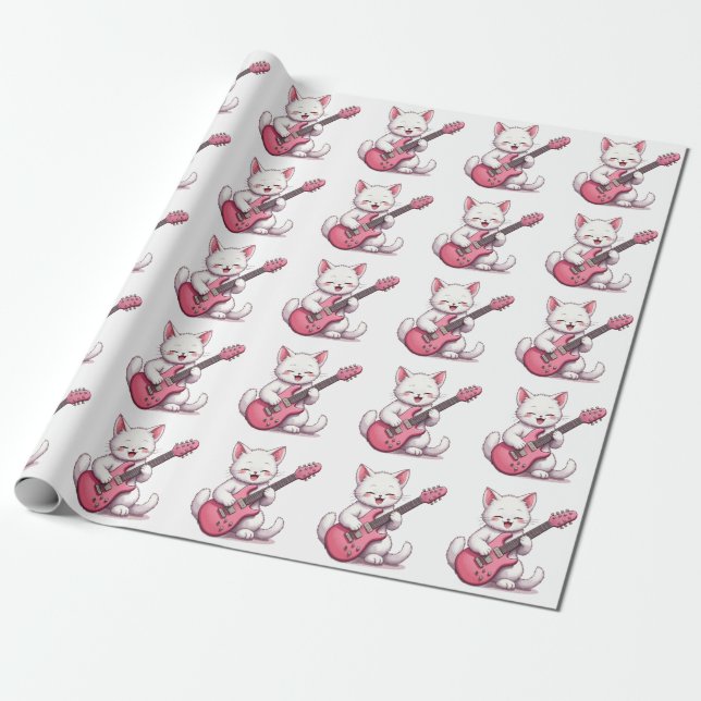 Papel De Presente Gatinho Tocando Violão (Desenrolado)