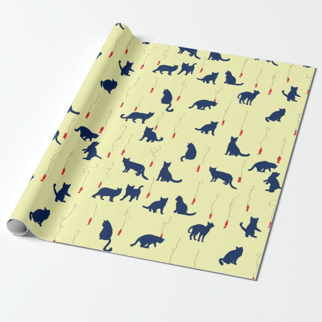 Papel De Presente Gatinhos brancos e peixes vermelhos (Desenrolado)