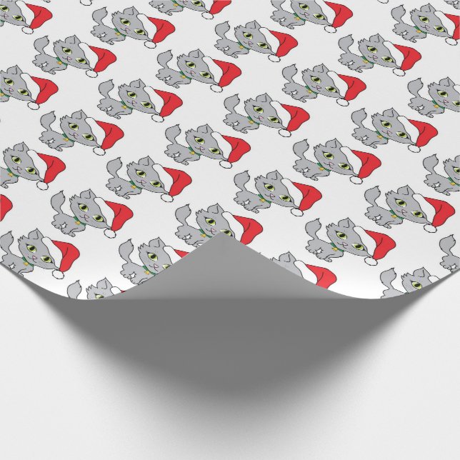 Papel De Presente Gatinhos com Chapéus de Papai Noel (Ponta)