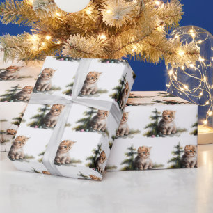 Papel De Presente Gatinhos De Aquarela Com Enfeites de natal