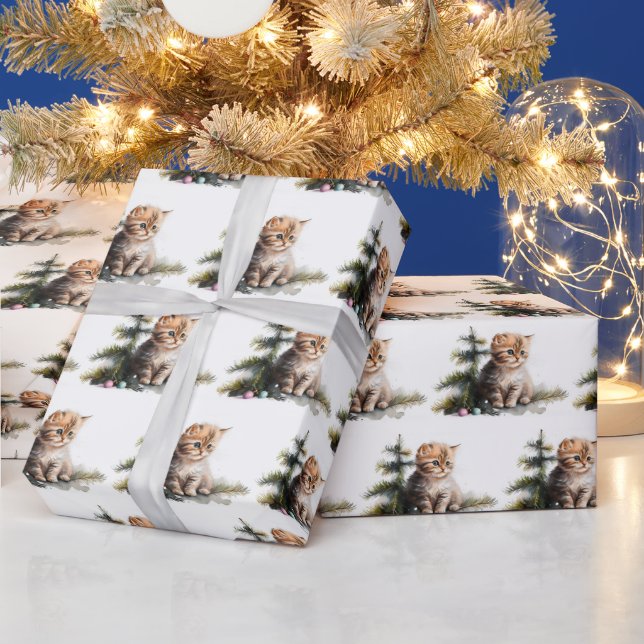 Papel De Presente Gatinhos De Aquarela Com Enfeites de natal (Feriados)
