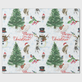 Papel De Presente Gatinhos de Natal e Bonecos de Neve