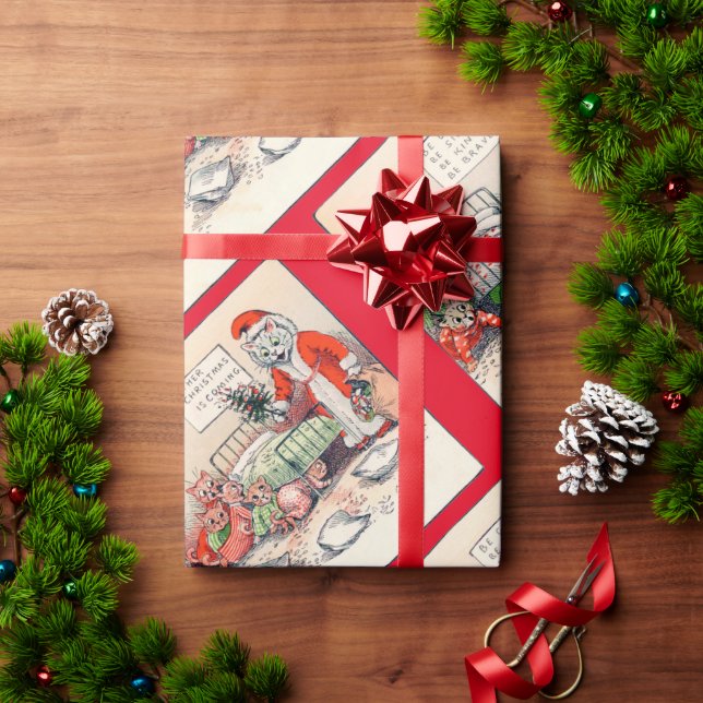 Papel De Presente Gatinhos e Papais noeis Gato, Louis Wain (Presente de Natal)