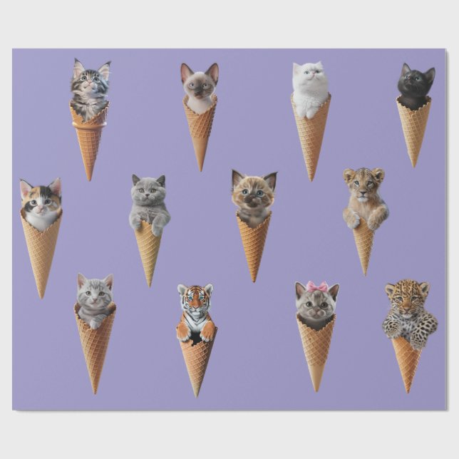 Papel De Presente Gatinhos em Cones (Aberto)
