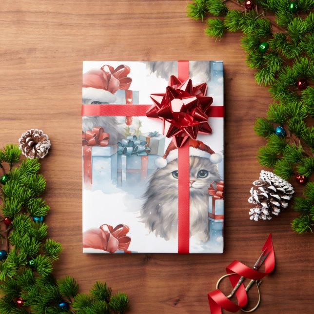 Papel De Presente Gatinhos espiando de presente (Presente de Natal)