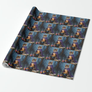 Papel De Presente Gato Abissínio  Pintura Caprichosa de Halloween 