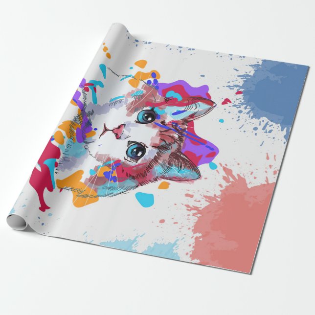 Papel De Presente Gato Adorável Personalizado | Presentes para gatos (Desenrolado)