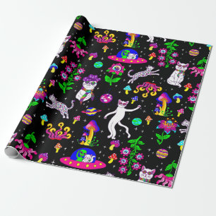 Papel De Presente gato alienígena disco espaço sideral leopardo surr