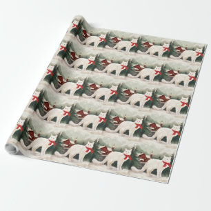 Papel De Presente Gato Angorá Turco na Neve de Natal