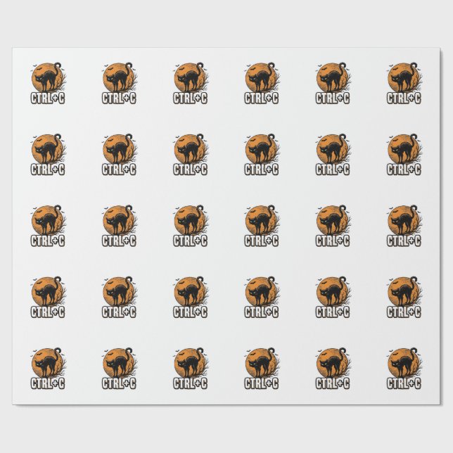 Papel De Presente Gato Assustador CTRL C Design de Vetor de Hallowee (Aberto)